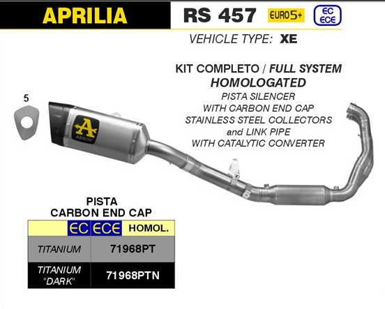 Arrow Pista Titanium Homologated Full Exhaust System for Aprilia RS 457