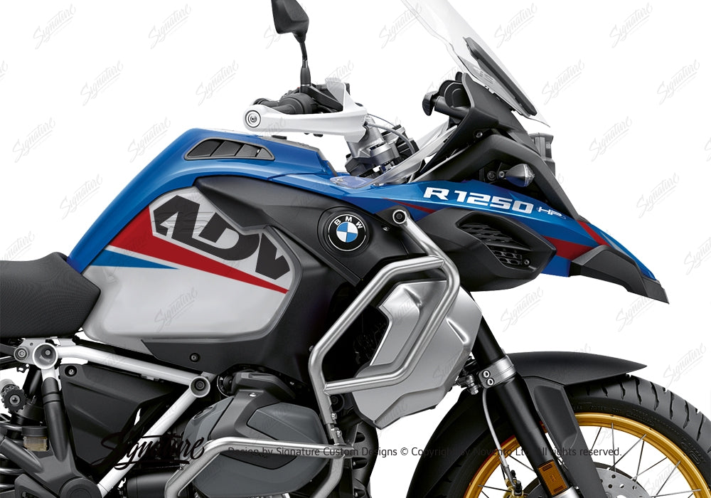 SCD BMW R1250GS Adventure Style HP (Silver Tank) Vivo Blue & Red Stickers