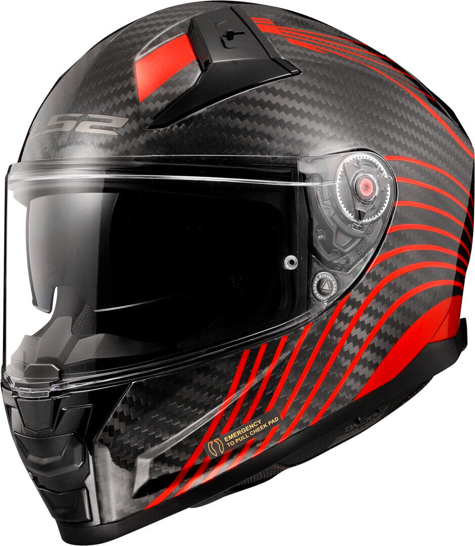 LS2 FF811 Vector II Carbon Flux Helmet XXS Black Red