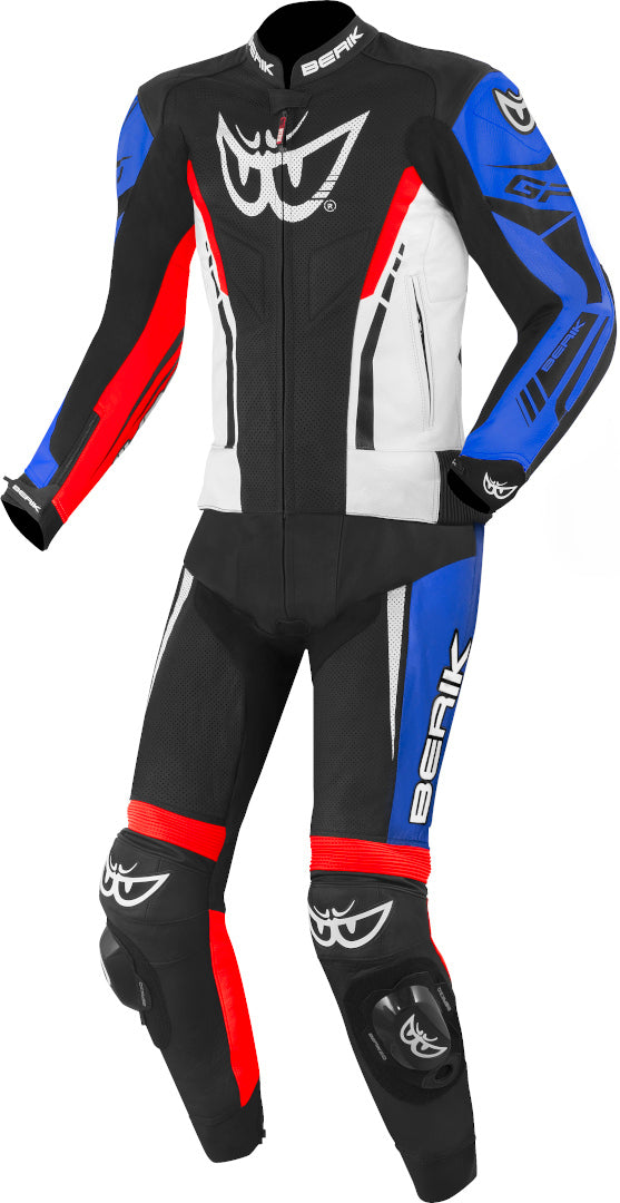 Berik Monza Two Piece Leather Suit - 48 / Black/White/Red/Blue