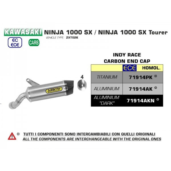 Arrow Indy-Race Aluminium Slip-On Exhaust for Kawasaki Ninja 1000 2020
