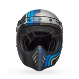 Bell Moto-3 Matte Silver/Black/Blue Stripes Helmet